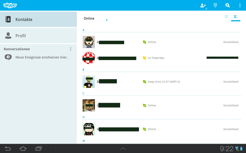 Screenshot Skype 3.0 auf Android 3.2